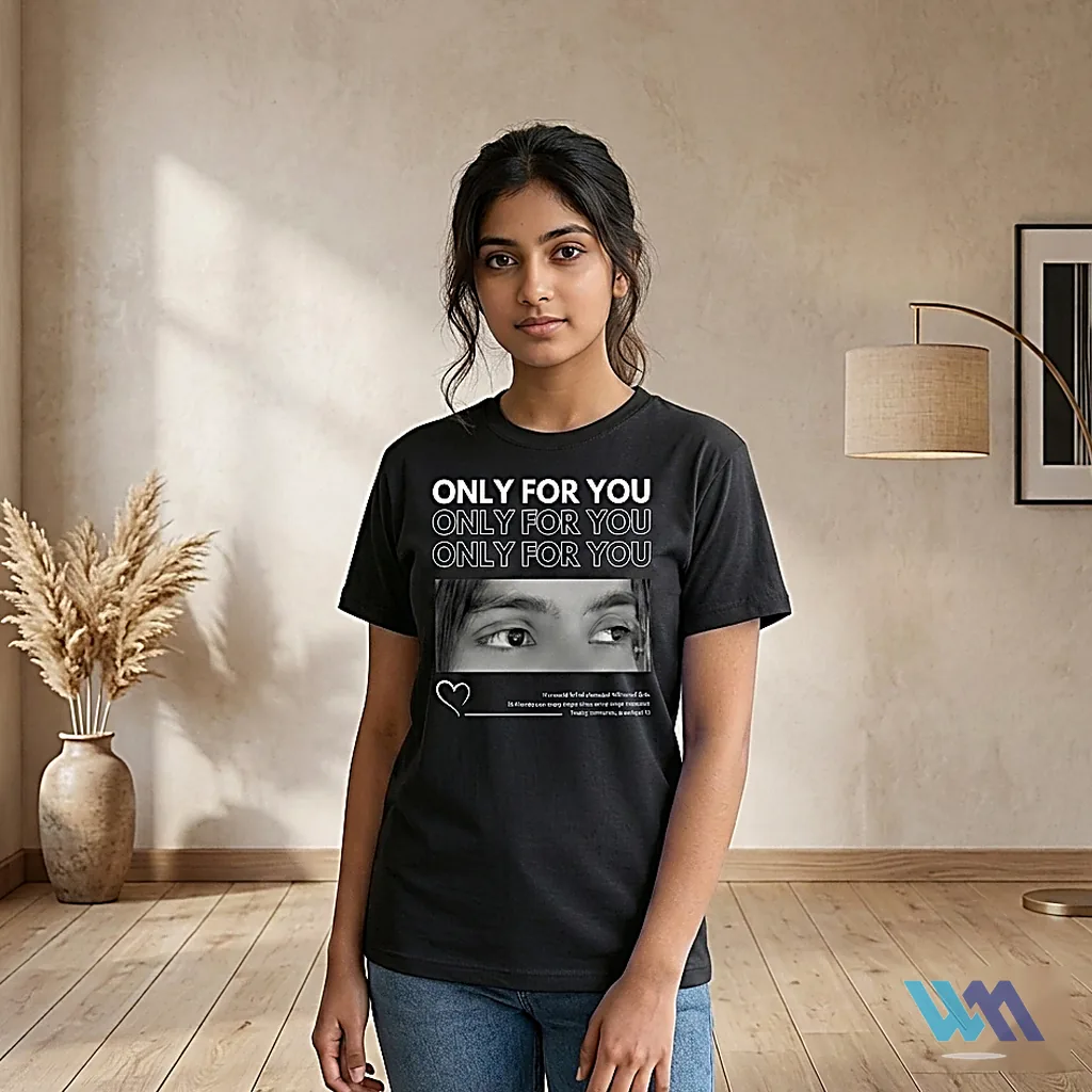 Only For You custom eye photo print navy blue t-shirt for couples - personalized gift Pakistan