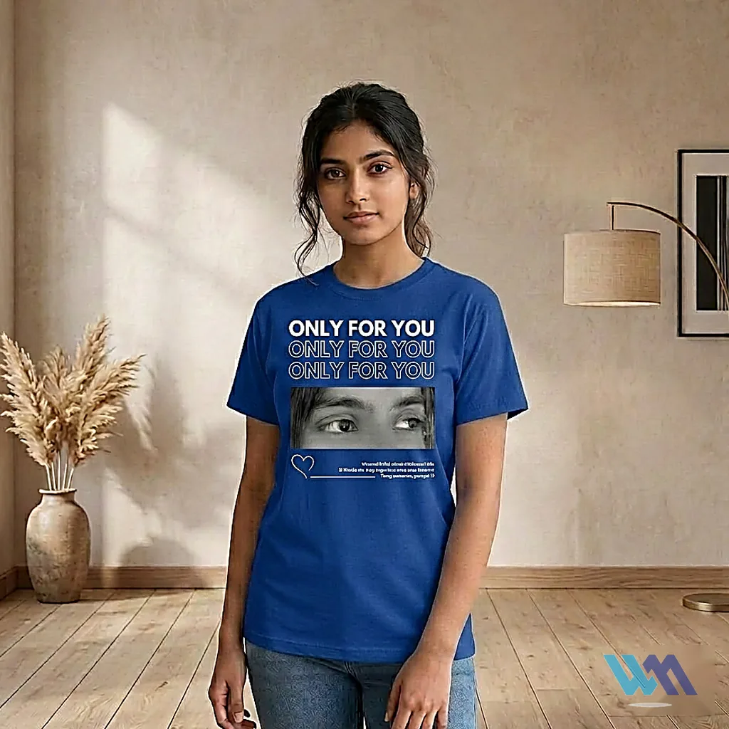 Only For You custom eye photo print navy blue t-shirt for couples - personalized gift Pakistan