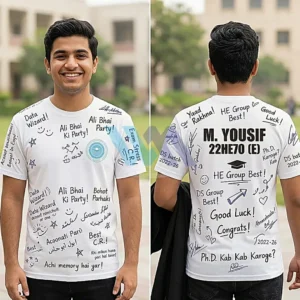 Custom comment day t-shirt for Data Science students with handwritten messages - front and back print Nawabshah