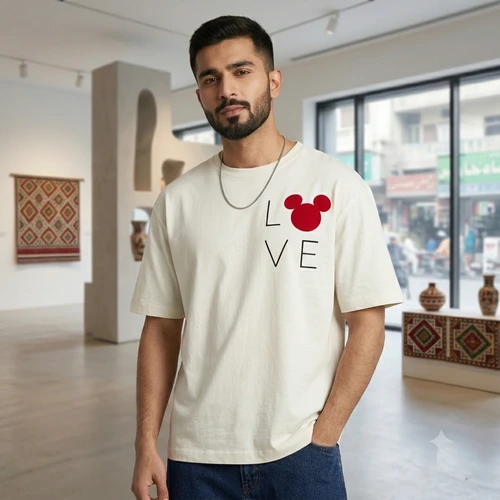 Kaifi Khalil - White Oversized Drop Shoulder T-Shirt with Love Mickey Print - Image 2