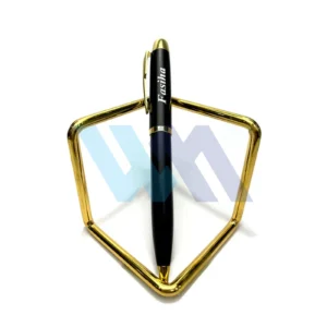 Personalized matte black ballpoint pen with gold/chrome trim, custom name engraving