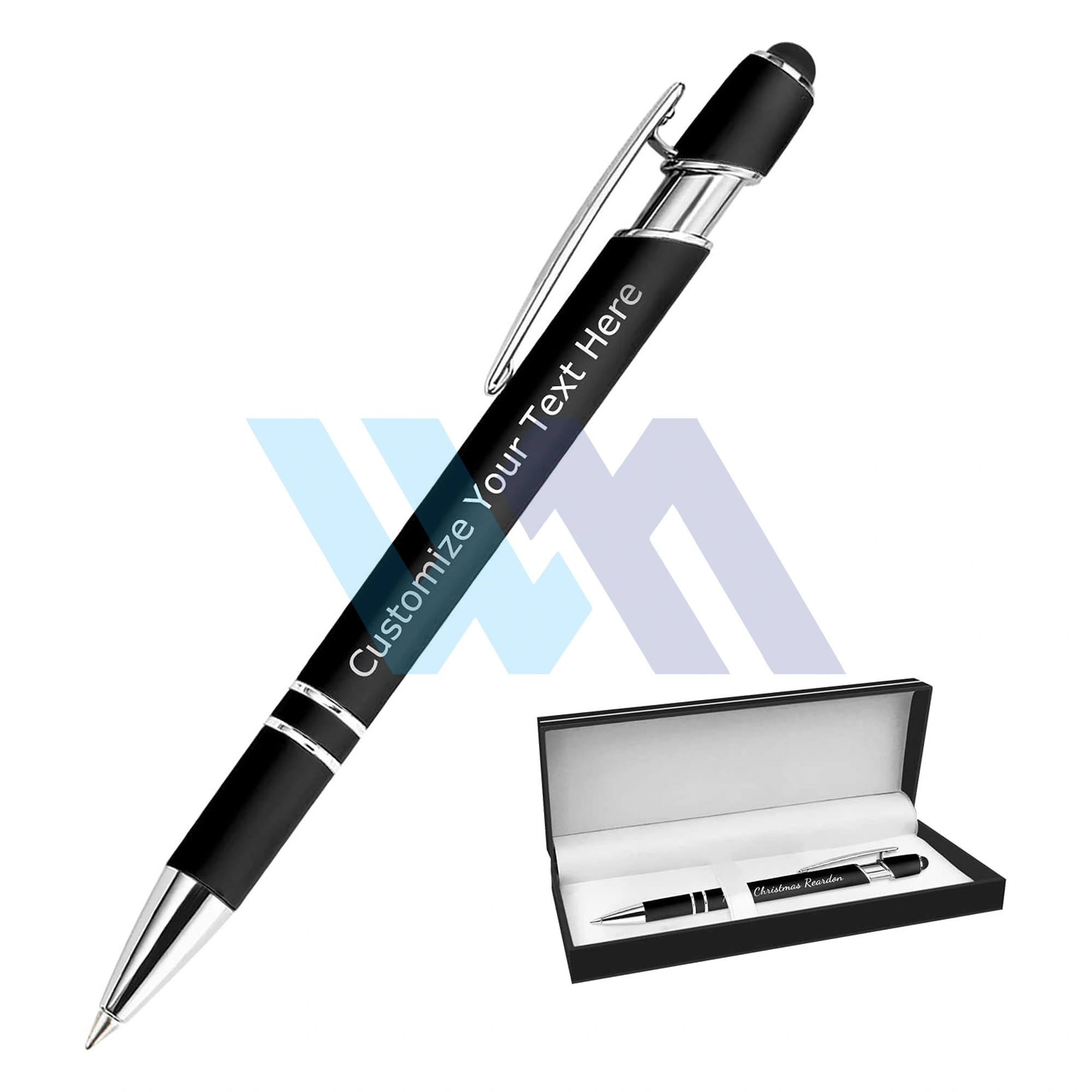 Personalized engraved name ballpoint pens with stylus tip, custom logo corporate gift set
