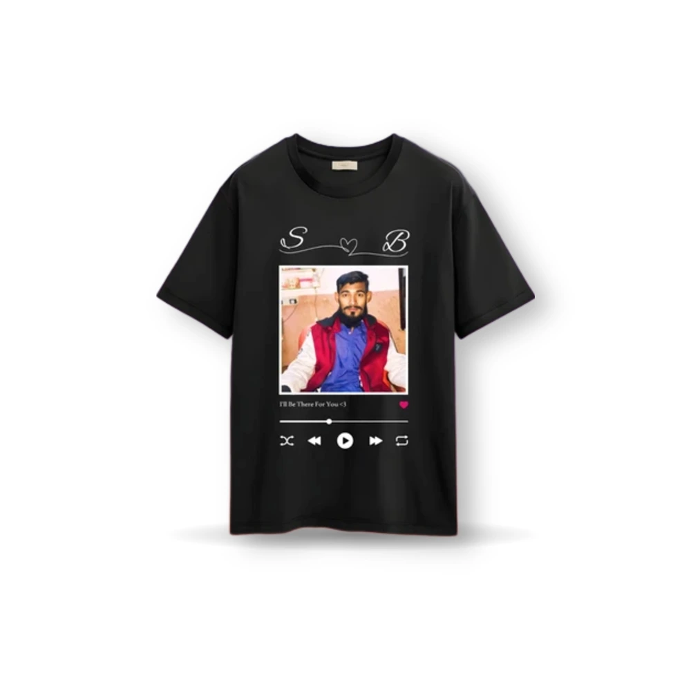 WM custom picture printed music style black t-shirt with photo print