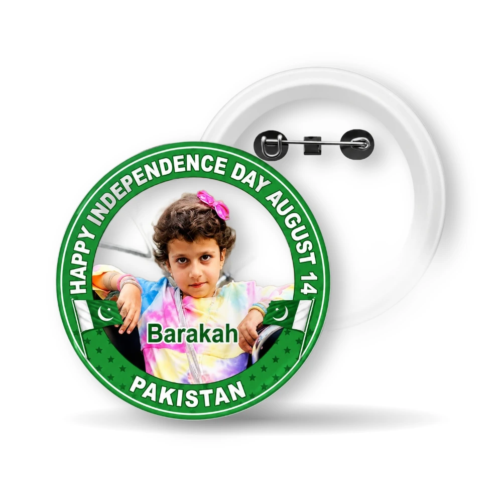 WM 14 August custom pin badge with name and picture for Independence Day