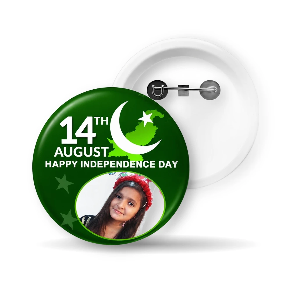 WM Independence Day photo button badge with Pakistan flag design