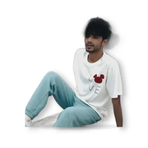 WM white oversized drop shoulder t-shirt with Kaifi Khalil print