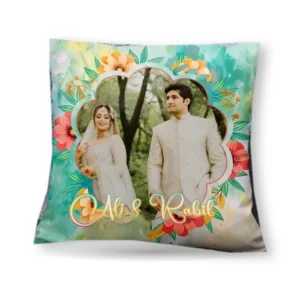 WM floral couple name cushion with Ali and Rabail sample names