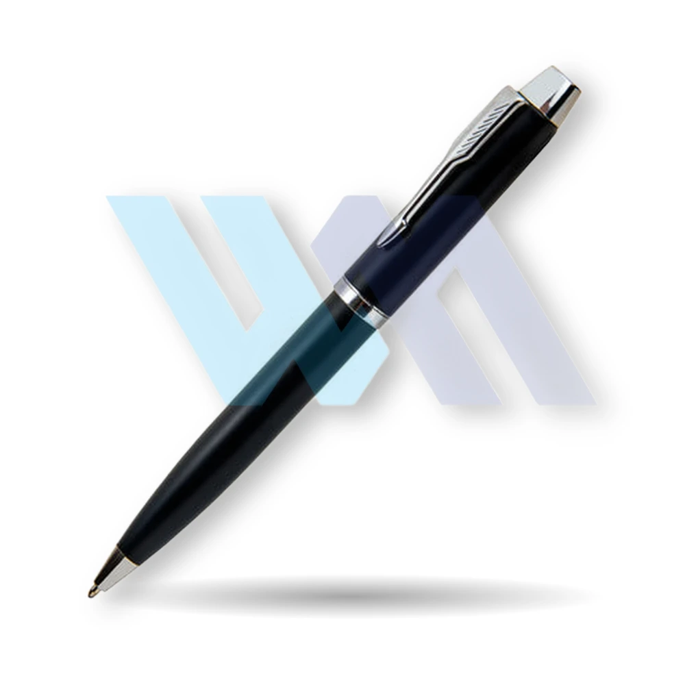 WM customized name engraved shine ball pen in matte black with gold and chrome trim – view 8