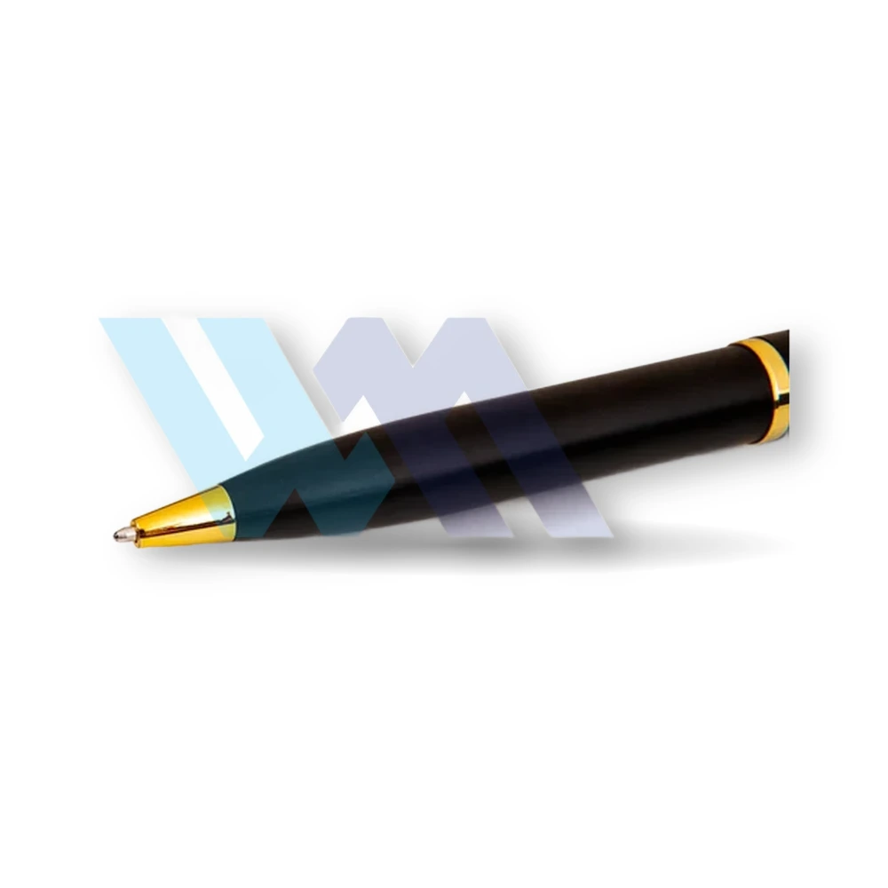 WM customized name engraved shine ball pen in matte black with gold and chrome trim – view 6
