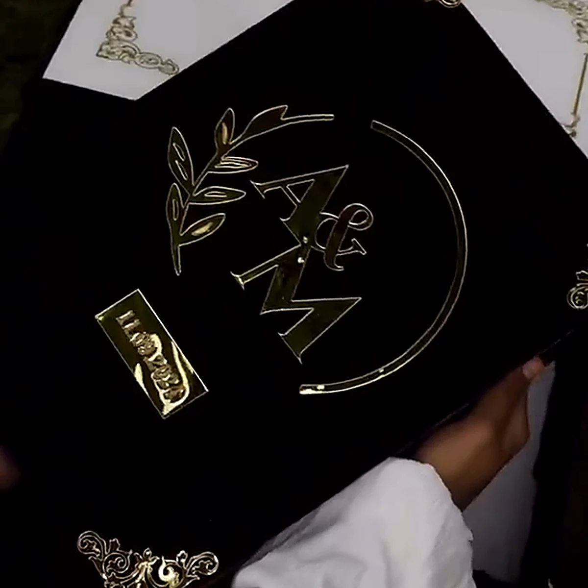 Black velvet Nikkah booklet with gold monogram cover