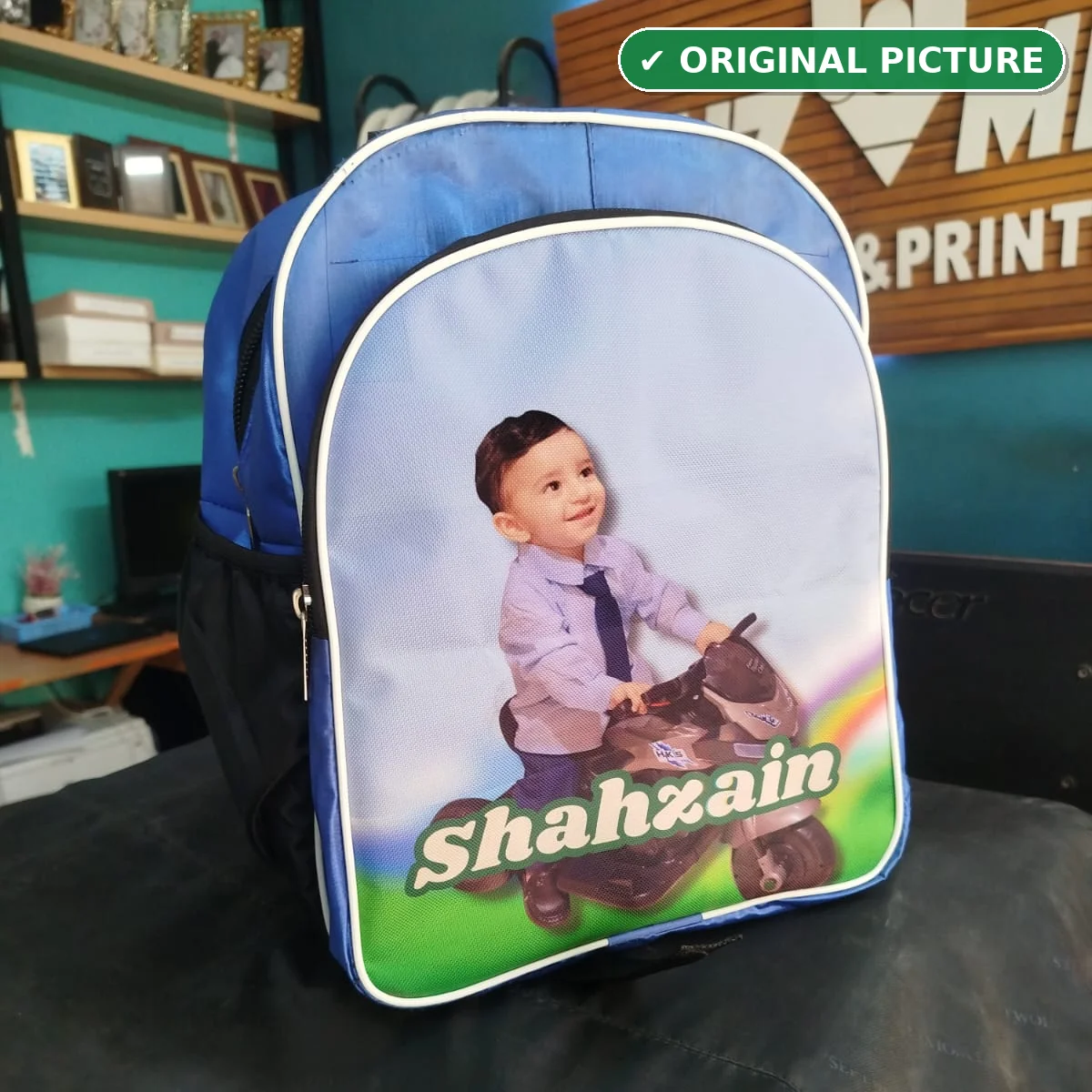 Personalized School Bag blue with name Shahzain