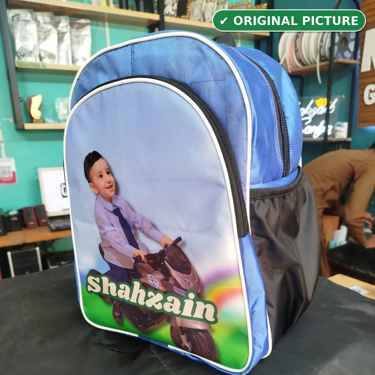 Personalized School Bag blue side view