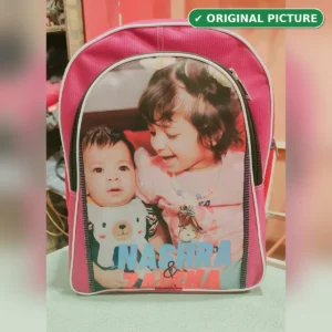 Personalized School Bag with photo and name - pink front