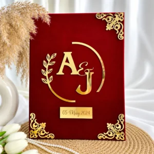 Nikah Certificate Book with Pen – Personalized Velvet Nikahnama Folder