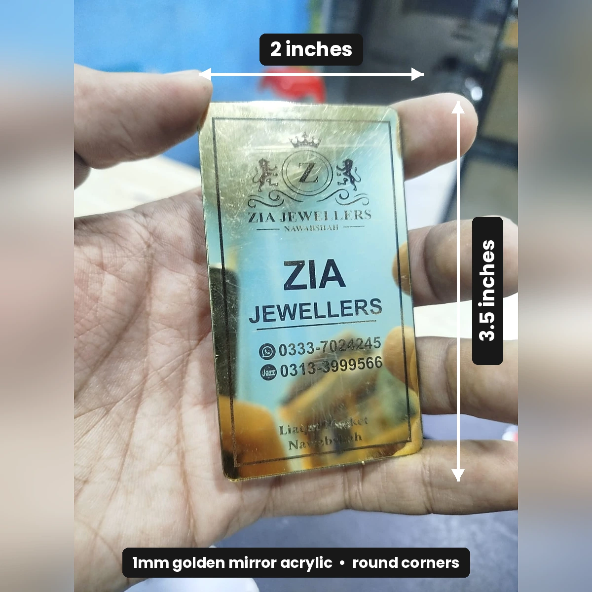 Golden acrylic business card size 3.5 x 2 inches