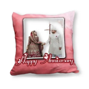 WM anniversary cushion with custom photo and names