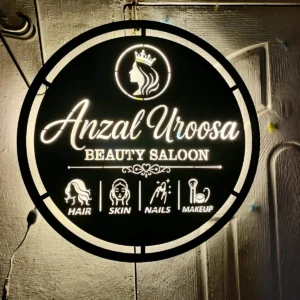 LED metal wall logo for beauty parlour in black with back light