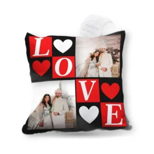 WM LOVE red and black printed cushion couple gift