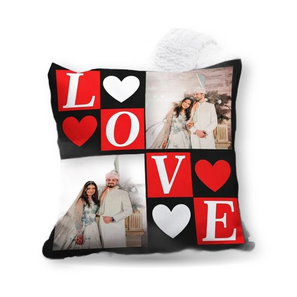 WM LOVE red and black printed cushion couple gift
