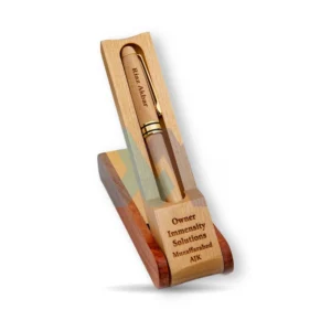 WM luxury wooden pen set with engraved name in two-tone wooden box