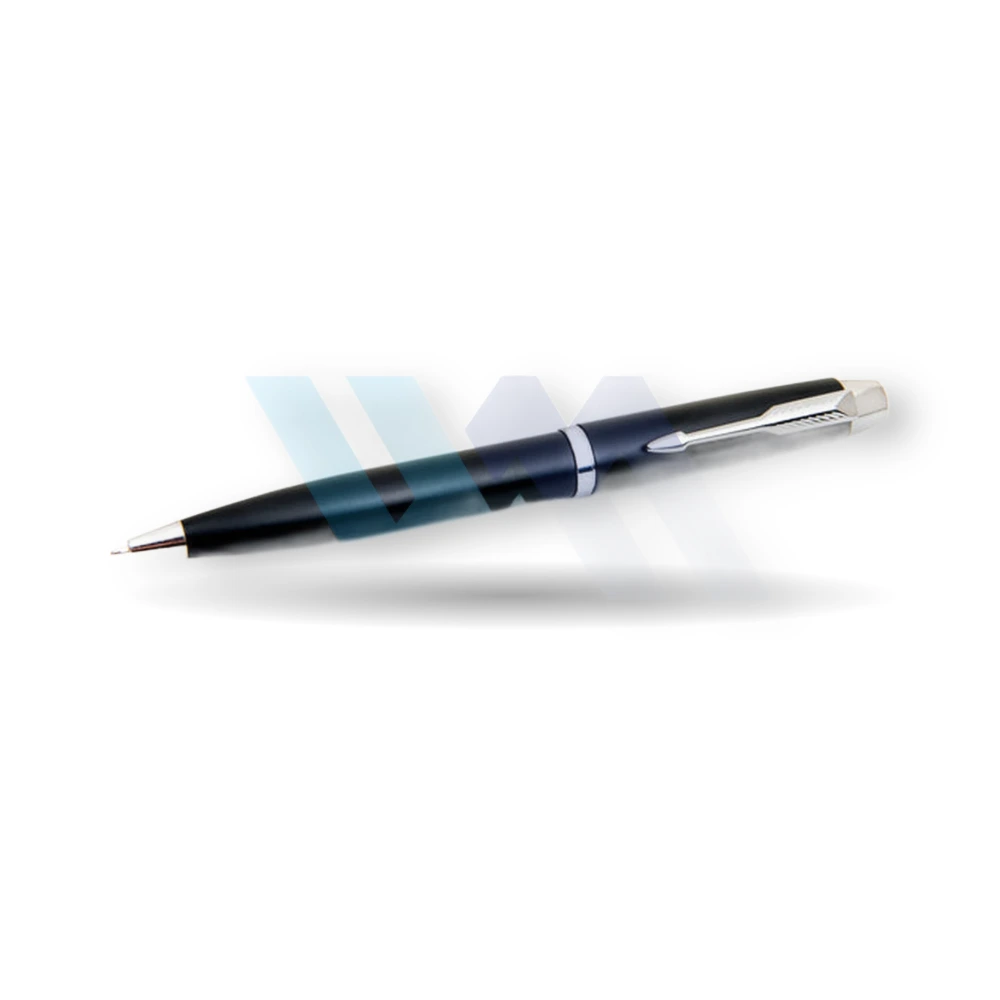 WM customized name engraved shine ball pen in matte black with gold and chrome trim – view 2