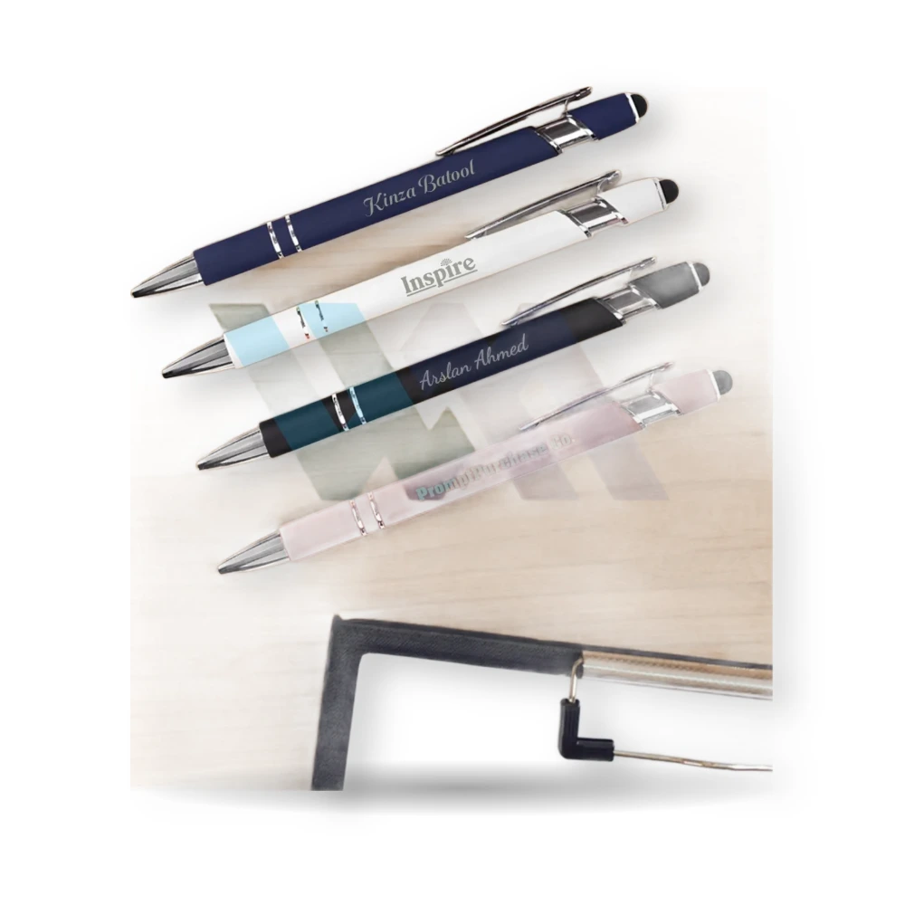 WM custom engraved ballpoint pens with stylus tip in bulk with name and logo – view 3