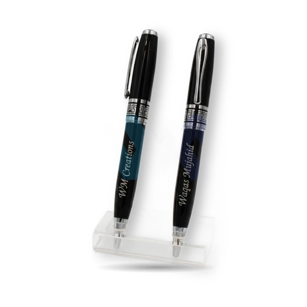 WM black heavy metal executive pen with name engraving and chrome accents