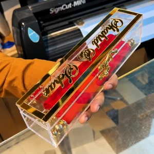 Rasm e tareekh acrylic box with golden names and shaneel scroll