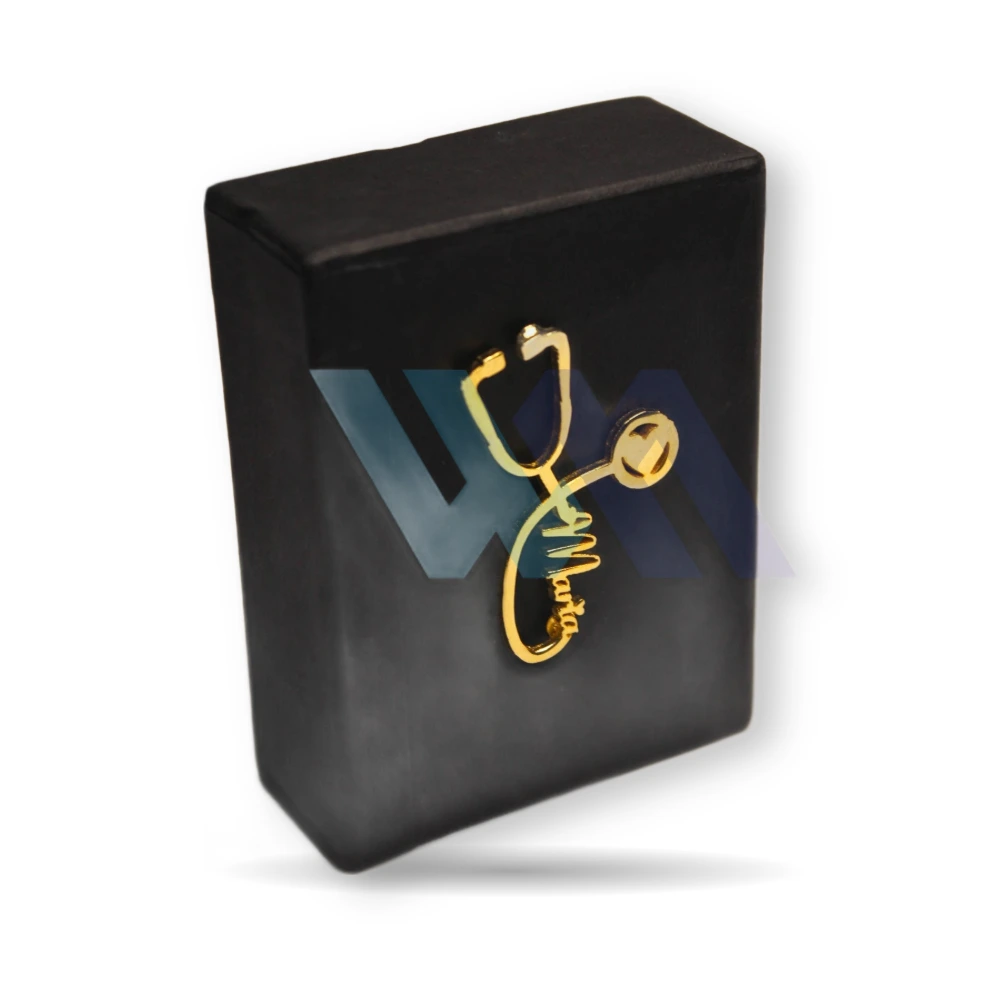 Stetho name pin, personalized stethoscope-shaped brooch with engraved name, best gift for doctors