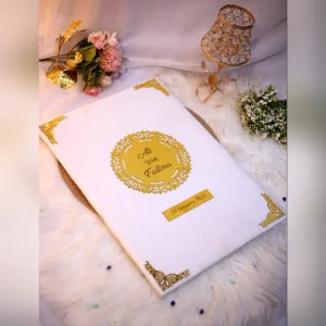 White Nikah Certificate Book velvet cover with gold names plate