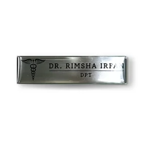 WM brushed silver doctor name plate badge with black caduceus logo