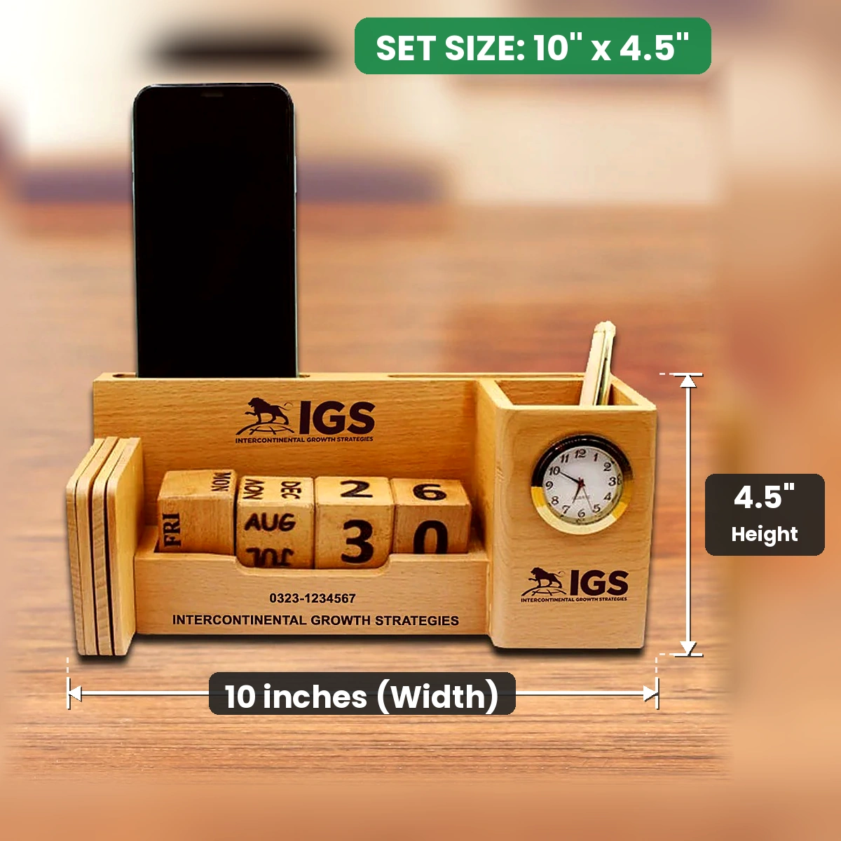 Wooden Desk Organizer size 10 x 4.5 inches
